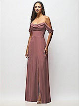 Front View Thumbnail - Rosewood Chiffon Corset Maxi Dress with Removable Off-the-Shoulder Swags