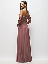 Rear View Thumbnail - Rosewood Chiffon Corset Maxi Dress with Removable Off-the-Shoulder Swags