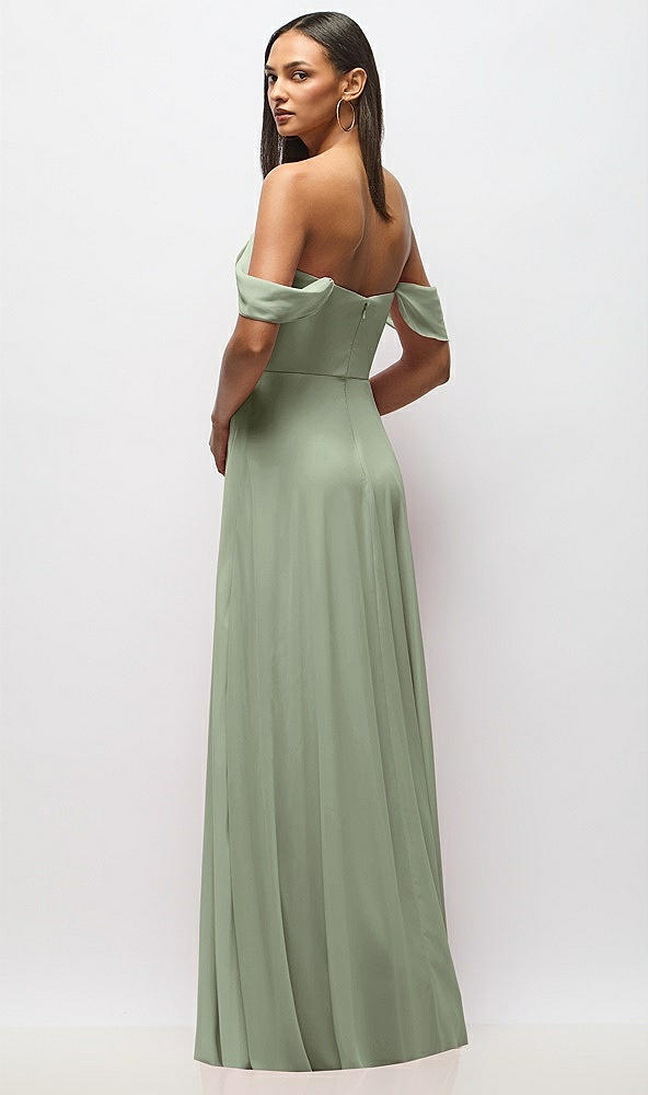 Back View - Sage Chiffon Corset Maxi Dress with Removable Off-the-Shoulder Swags