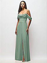 Front View Thumbnail - Seagrass Chiffon Corset Maxi Dress with Removable Off-the-Shoulder Swags