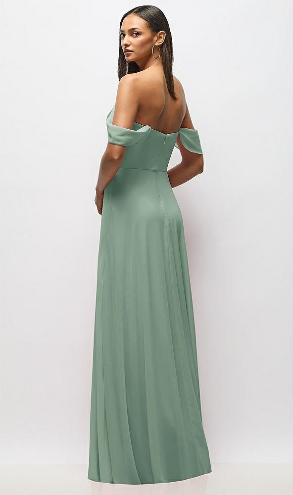Back View - Seagrass Chiffon Corset Maxi Dress with Removable Off-the-Shoulder Swags
