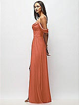 Side View Thumbnail - Terracotta Copper Chiffon Corset Maxi Dress with Removable Off-the-Shoulder Swags