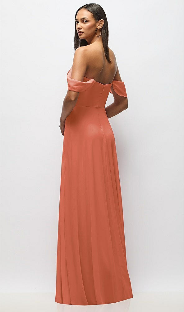 Back View - Terracotta Copper Chiffon Corset Maxi Dress with Removable Off-the-Shoulder Swags