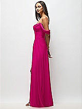 Side View Thumbnail - Think Pink Chiffon Corset Maxi Dress with Removable Off-the-Shoulder Swags
