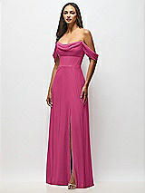 Front View Thumbnail - Tea Rose Chiffon Corset Maxi Dress with Removable Off-the-Shoulder Swags