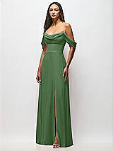 Front View Thumbnail - Vineyard Green Chiffon Corset Maxi Dress with Removable Off-the-Shoulder Swags