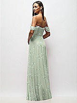 Rear View Thumbnail - Vintage Primrose Sage Chiffon Corset Maxi Dress with Removable Off-the-Shoulder Swags