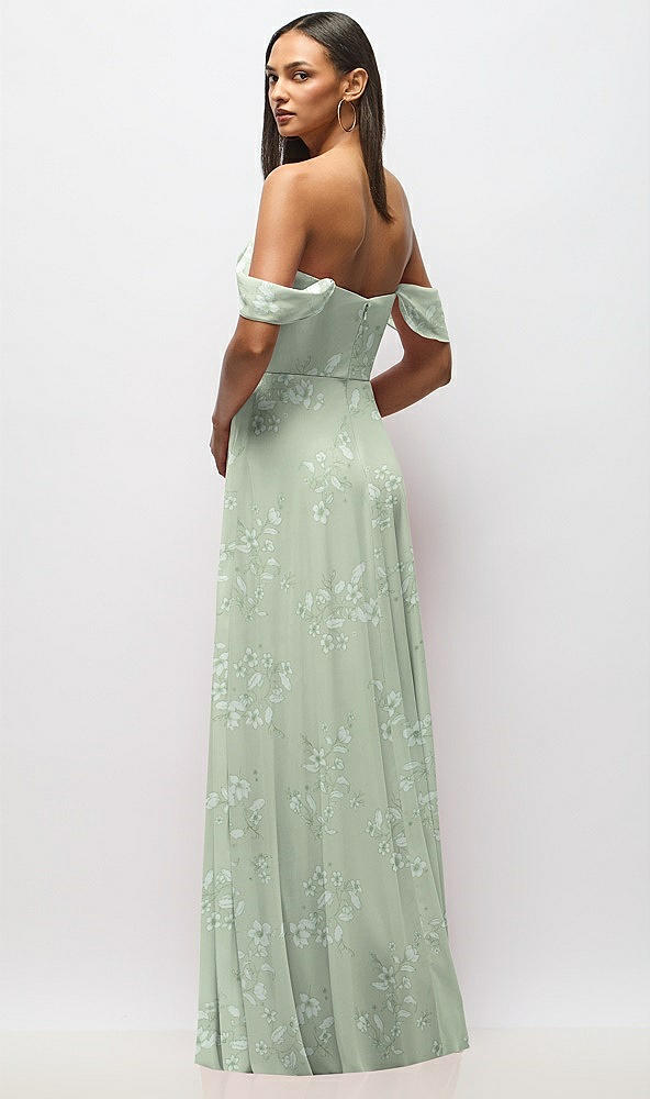 Back View - Vintage Primrose Sage Chiffon Corset Maxi Dress with Removable Off-the-Shoulder Swags