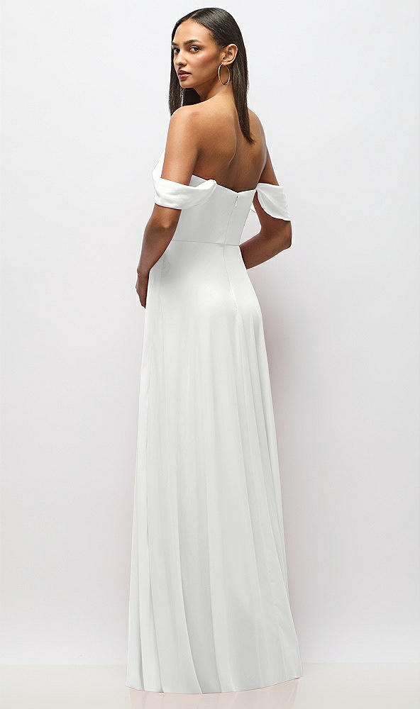 Back View - White Chiffon Corset Maxi Dress with Removable Off-the-Shoulder Swags