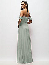 Rear View Thumbnail - Willow Green Chiffon Corset Maxi Dress with Removable Off-the-Shoulder Swags