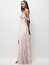 Side View Thumbnail - Watercolor Print Chiffon Corset Maxi Dress with Removable Off-the-Shoulder Swags