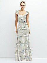 Front View Thumbnail - Bleu Garden Tiered Chiffon Maxi A-line Dress with Convertible Ruffle Straps