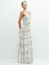 Side View Thumbnail - Bleu Garden Tiered Chiffon Maxi A-line Dress with Convertible Ruffle Straps