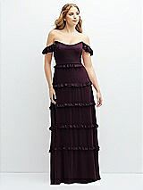 Alt View 1 Thumbnail - Deep Plum Tiered Chiffon Maxi A-line Dress with Convertible Ruffle Straps