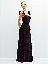 Side View Thumbnail - Deep Plum Tiered Chiffon Maxi A-line Dress with Convertible Ruffle Straps