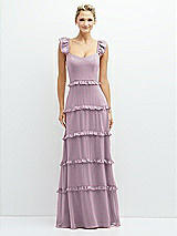 Front View Thumbnail - Suede Rose Tiered Chiffon Maxi A-line Dress with Convertible Ruffle Straps