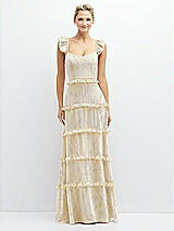 Front View Thumbnail - Butter Yellow Floral Tiered Chiffon Maxi A-line Dress with Convertible Ruffle Straps