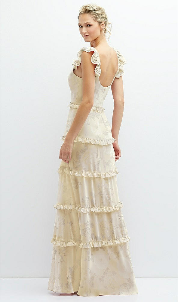 Back View - Butter Yellow Floral Tiered Chiffon Maxi A-line Dress with Convertible Ruffle Straps