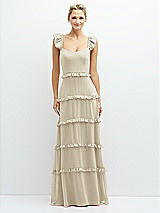 Front View Thumbnail - Champagne Tiered Chiffon Maxi A-line Dress with Convertible Ruffle Straps