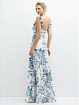 Rear View Thumbnail - Cottage Rose Dusk Blue Tiered Chiffon Maxi A-line Dress with Convertible Ruffle Straps