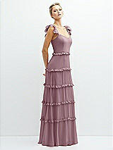Side View Thumbnail - Dusty Rose Tiered Chiffon Maxi A-line Dress with Convertible Ruffle Straps