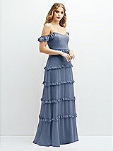 Alt View 2 Thumbnail - Larkspur Blue Tiered Chiffon Maxi A-line Dress with Convertible Ruffle Straps