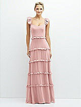 Front View Thumbnail - Rose Tiered Chiffon Maxi A-line Dress with Convertible Ruffle Straps