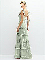 Rear View Thumbnail - Vintage Primrose Sage Tiered Chiffon Maxi A-line Dress with Convertible Ruffle Straps