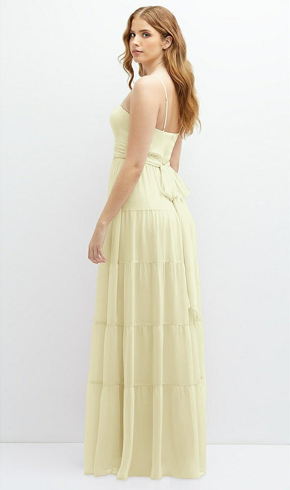 Back View - Butter Yellow Modern Regency Chiffon Tiered Maxi Dress with Tie-Back