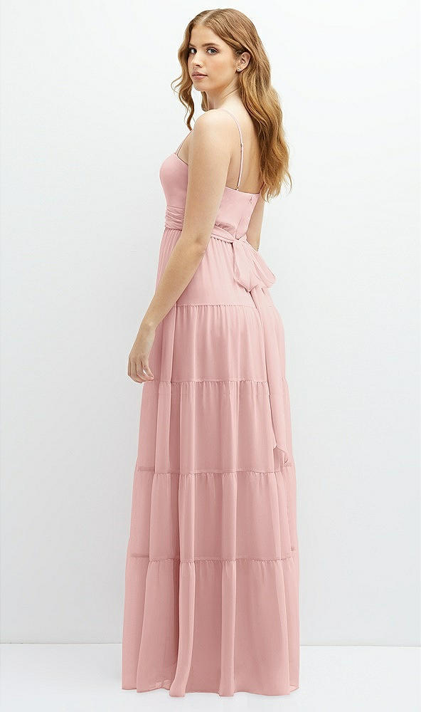 Back View - Rose Modern Regency Chiffon Tiered Maxi Dress with Tie-Back