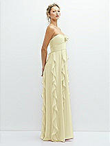 Side View Thumbnail - Butter Yellow Strapless Vertical Ruffle Chiffon Maxi Dress with Flower Detail