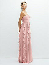 Side View Thumbnail - Rose Strapless Vertical Ruffle Chiffon Maxi Dress with Flower Detail