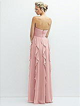 Rear View Thumbnail - Rose Strapless Vertical Ruffle Chiffon Maxi Dress with Flower Detail