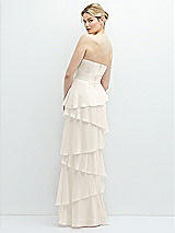 Rear View Thumbnail - Ivory Strapless Asymmetrical Tiered Ruffle Chiffon Maxi Dress with Handworked Flower Detail