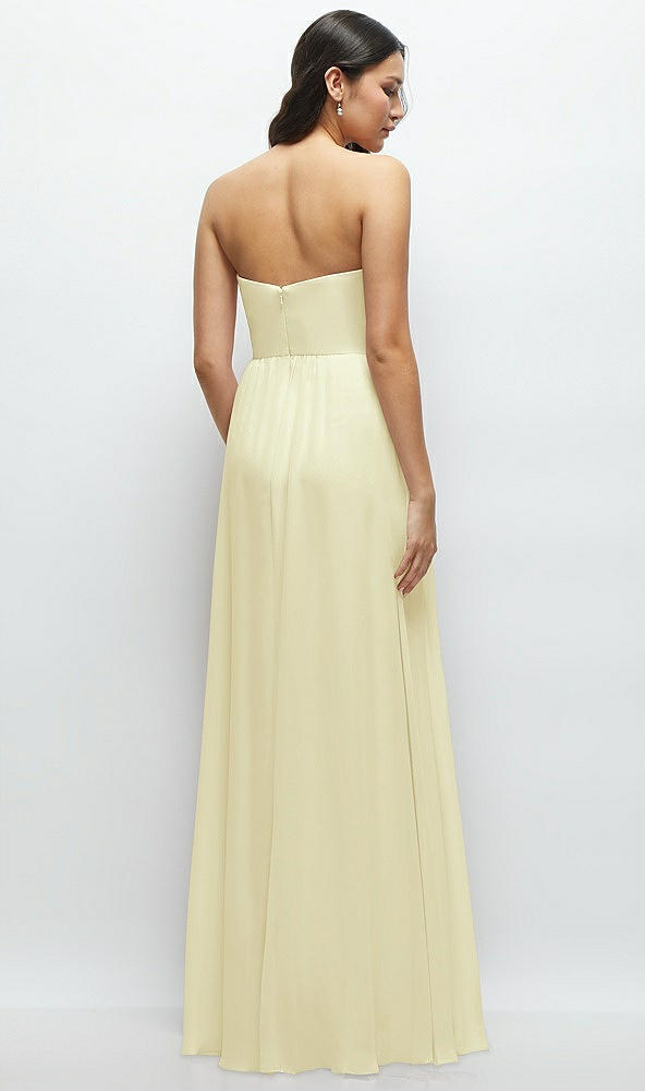 Back View - Butter Yellow Strapless Chiffon Maxi Dress with Oversized Bow Bodice