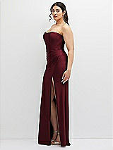 Side View Thumbnail - Cabernet Strapless Stretch Satin Corset Dress with Draped Column Skirt