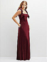 Side View Thumbnail - Cabernet Square Neck Velvet Maxi Dress with Bow Shoulders