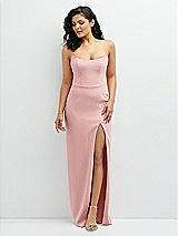 Front View Thumbnail - Rose Sleek Strapless Crepe Column Dress with Cut-Away Slit