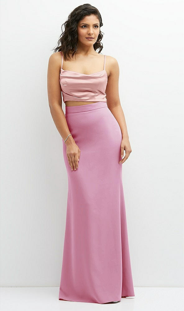 Front View - Powder Pink Crepe Mix-and-Match High Waist Fit and Flare Skirt