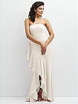 Front View Thumbnail - Ivory Strapless Crepe Maxi Dress with Ruffle Edge Bias Wrap Skirt