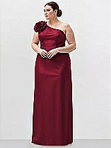 Alt View 1 Thumbnail - Burgundy Oversized Flower One-Shoulder Satin Column Dress