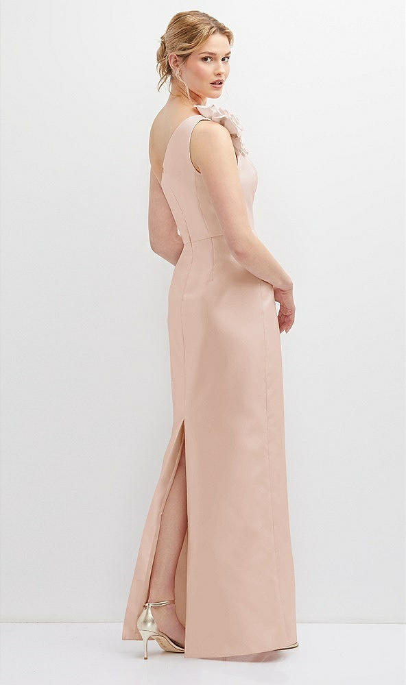 Back View - Cameo Oversized Flower One-Shoulder Satin Column Dress