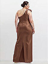 Alt View 2 Thumbnail - Cognac Oversized Flower One-Shoulder Satin Column Dress