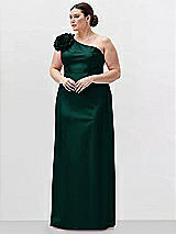 Alt View 1 Thumbnail - Evergreen Oversized Flower One-Shoulder Satin Column Dress