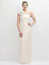 Front View Thumbnail - Ivory Oversized Flower One-Shoulder Satin Column Dress