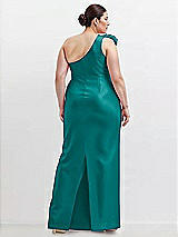 Alt View 2 Thumbnail - Jade Oversized Flower One-Shoulder Satin Column Dress