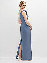 Rear View Thumbnail - Larkspur Blue Oversized Flower One-Shoulder Satin Column Dress