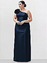 Alt View 1 Thumbnail - Midnight Navy Oversized Flower One-Shoulder Satin Column Dress