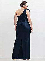 Alt View 2 Thumbnail - Midnight Navy Oversized Flower One-Shoulder Satin Column Dress