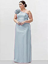 Alt View 1 Thumbnail - Mist Oversized Flower One-Shoulder Satin Column Dress